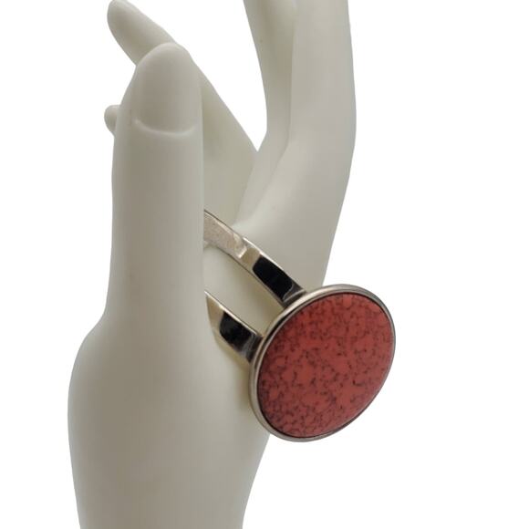 Retro Celebrity Faux Orange Stone Cuff Silver Tone Bangle Modernist Bracelet Vtg - Picture 6 of 8